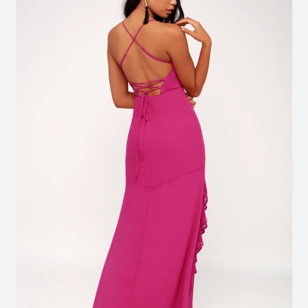 Lulu's Fuchsia Ruffle-Hem Maxi Dress - Picture 2 of 6